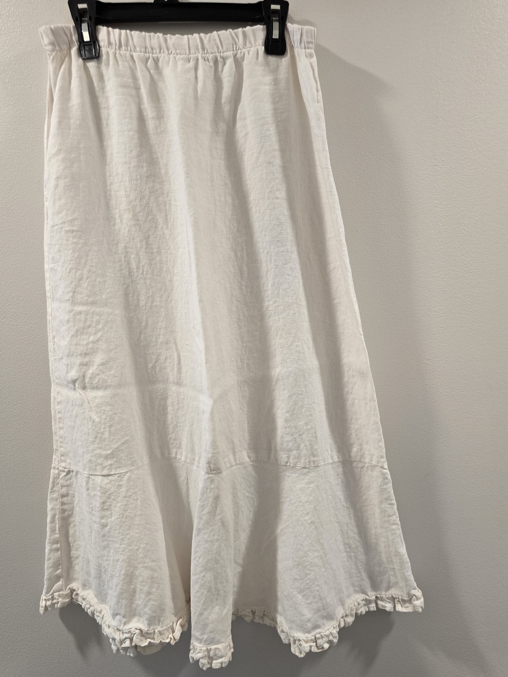 White 100% Linen Maxi Skirt with Ruffle Trim
